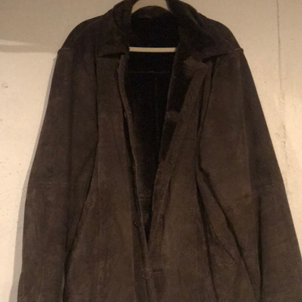 Suede fur lined winter jacket coat NYC large look